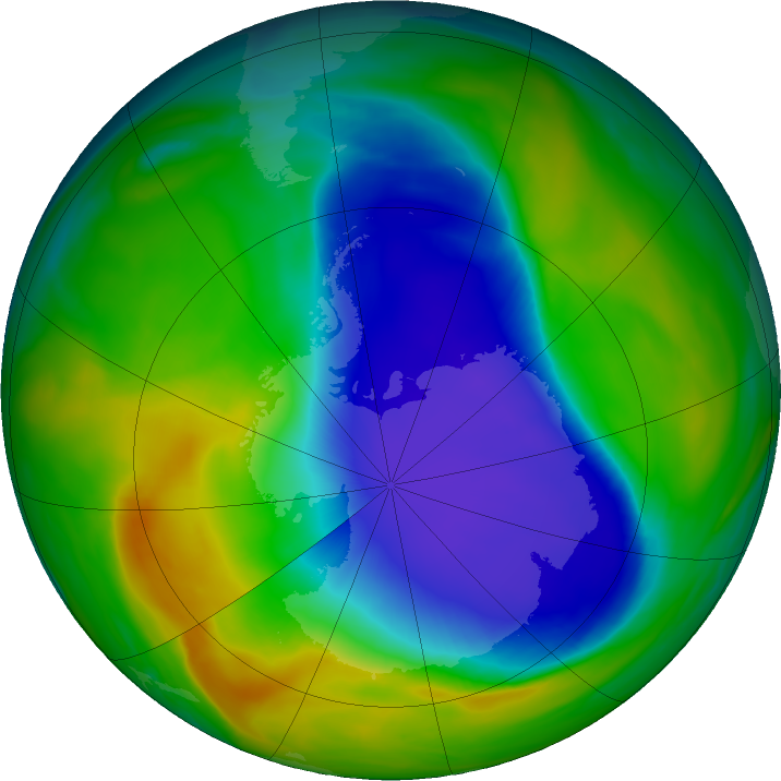 Antarctic ozone map for 08 November 2018